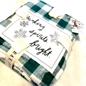 NWT Rae Dunn Green Buffalo Plaid Check Patch Throw Christmas MAKING SPIRITS BRIG